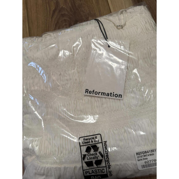 NWT! Reformation Kerrie Dress White Smocked Midi Dress Spaghetti Straps Size 4 - Picture 4 of 5